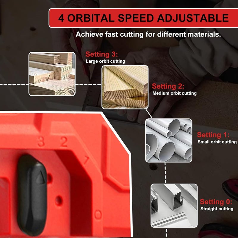 OXVIT Cordless Jig Saw Compatible with Milwaukee 18V Battery, Brushless Jig Saw with 6pcs Blades, 4 Orbital Sets for Wood, Plastic and Metal Cutting (Tool Only, No Battery) - Image 5